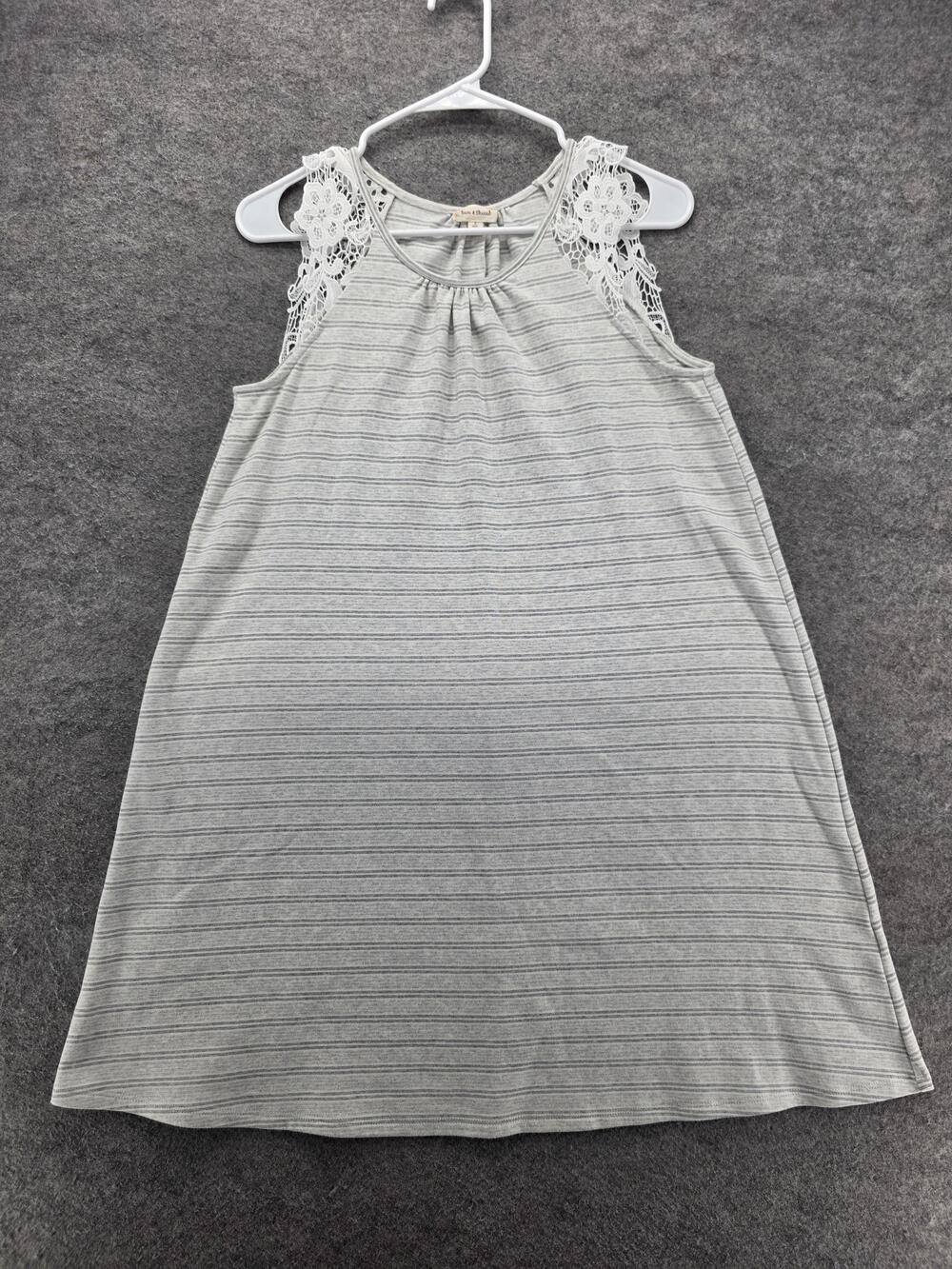 Hem & Thread Dress Womens Small Gray Striped Sleeveless A-Line Crochet Lace Knit